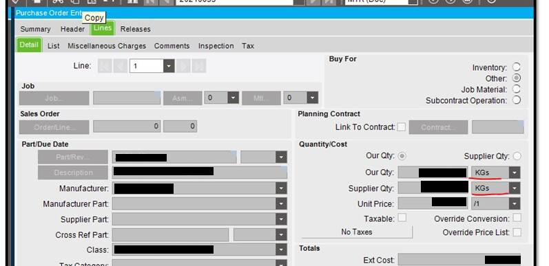 UOM In Receipt Entry Transaction Different Compare To Purchase Order