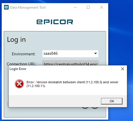 DMT Version Mismatch Between Client Eorro Epicor ERP 10 Epicor User