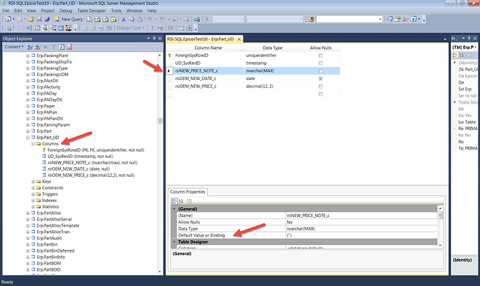 Table column design properties - check default value