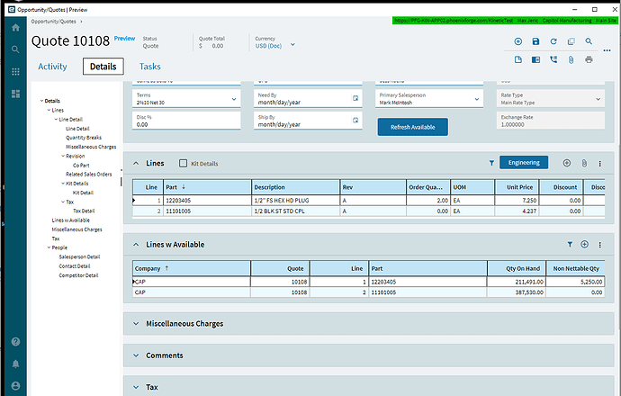 Row Update Fails QuoteDtl