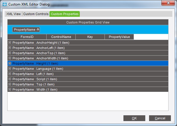 Custom XML Editor dialog