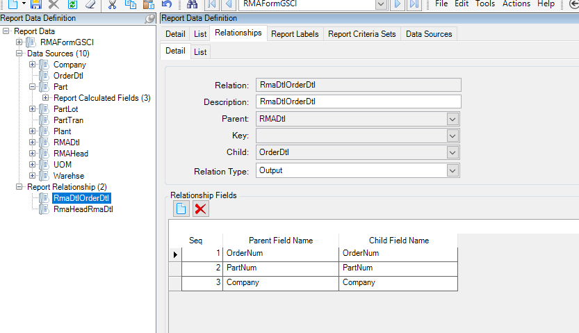 New Dataset and new data field - RMA Form - Epicor 11, SRSS - Kinetic ...