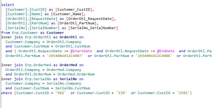 BAQ Severity Error Text Bad SQL statement Kinetic 202X